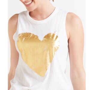 CHASER Graphic Muscle Tee Gold Heart Tank Top Evereve White Womens Size XL